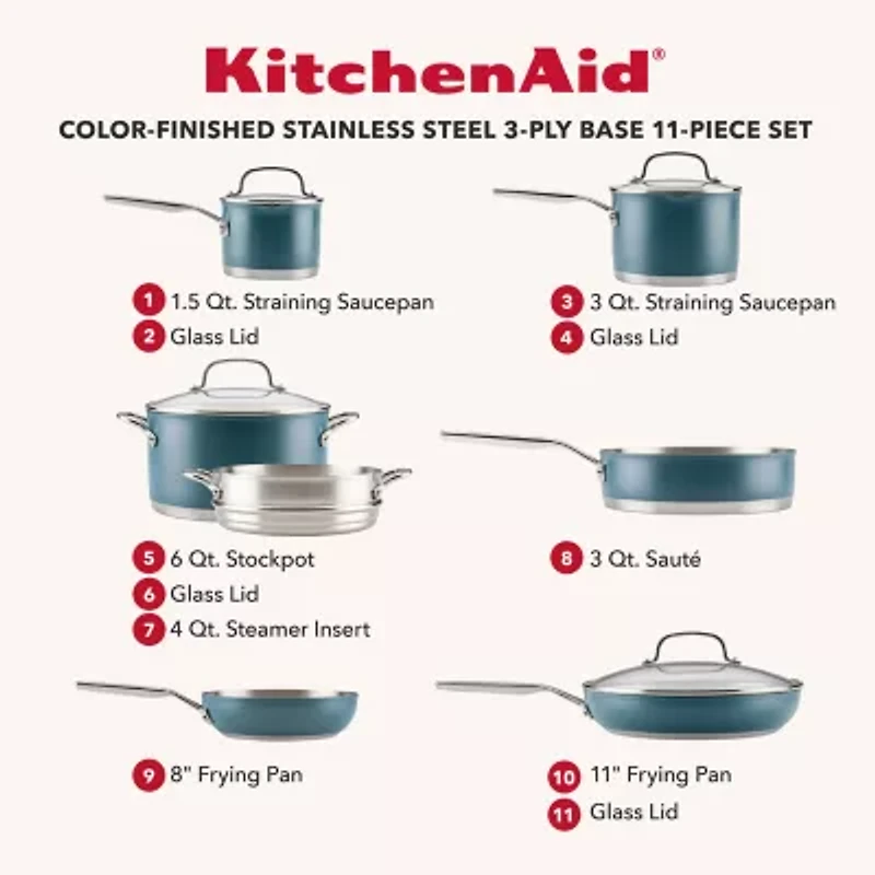 KitchenAid Stainless Steel 3-Ply 11-pc. Cookware Set