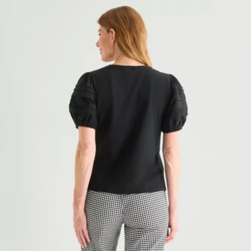Liz Claiborne Womens Tall Round Neck Short Sleeve Blouse