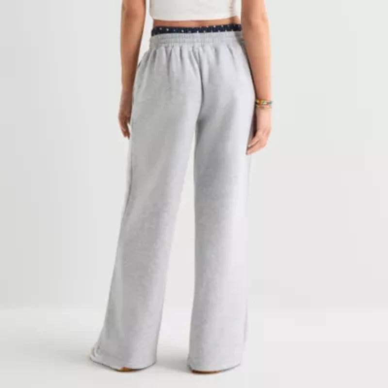 Arizona Womens Wide Leg Mid Rise Fleece Sweatpant