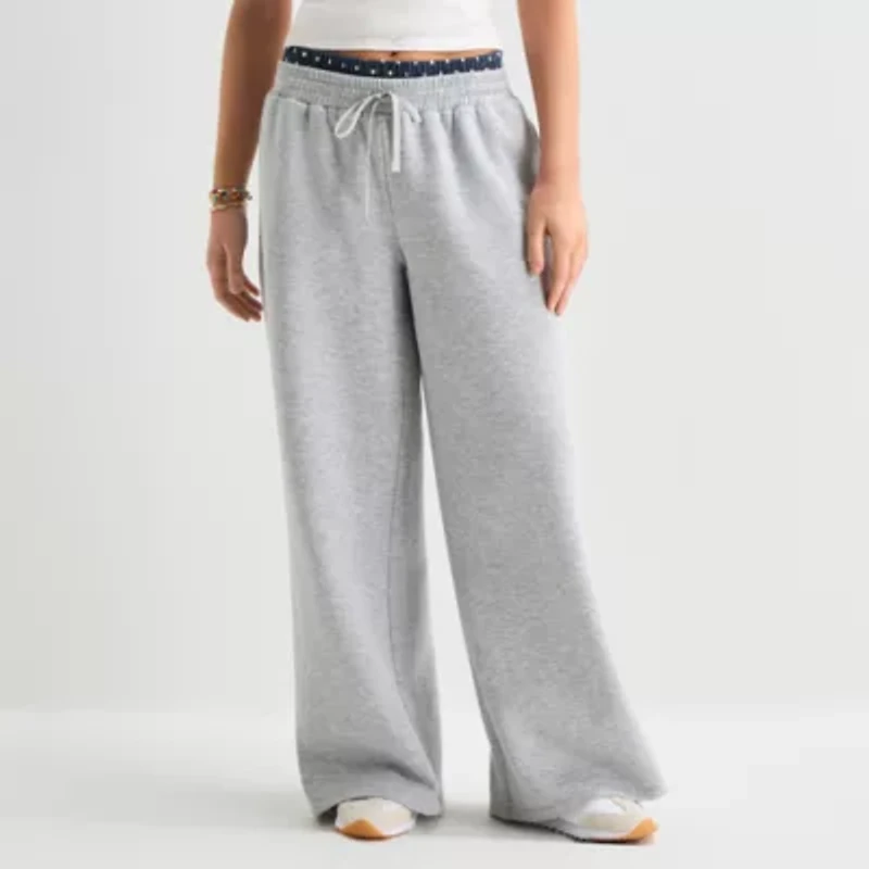 Arizona Womens Wide Leg Mid Rise Fleece Sweatpant