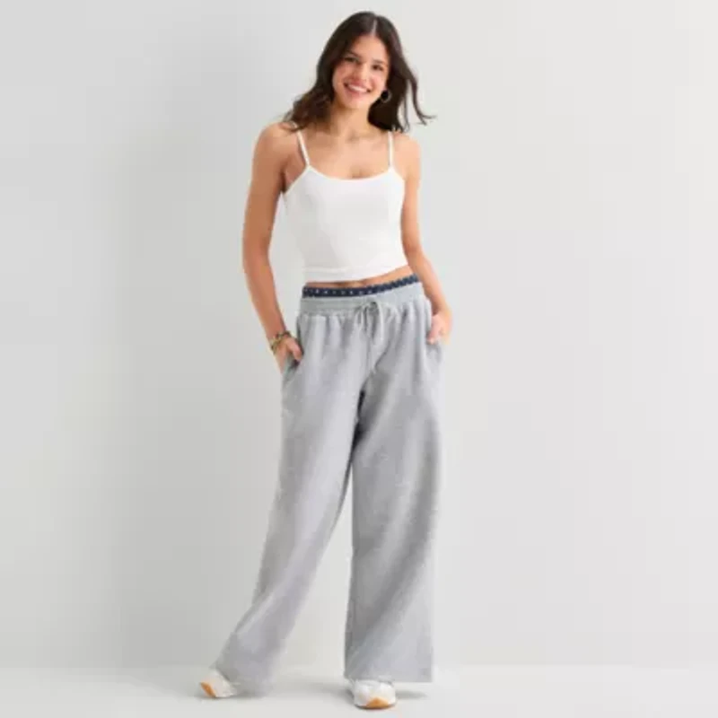 Arizona Womens Wide Leg Mid Rise Fleece Sweatpant