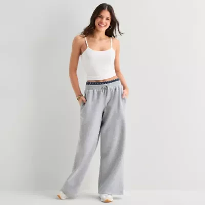 Arizona Womens Wide Leg Mid Rise Fleece Sweatpant