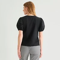 Liz Claiborne Womens Round Neck Short Sleeve Blouse