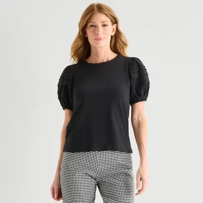 Liz Claiborne Womens Round Neck Short Sleeve Blouse