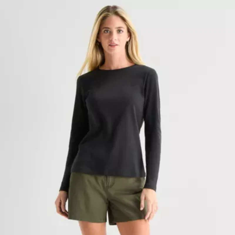 St. John's Bay Womens Crew Neck Long Sleeve T-Shirt
