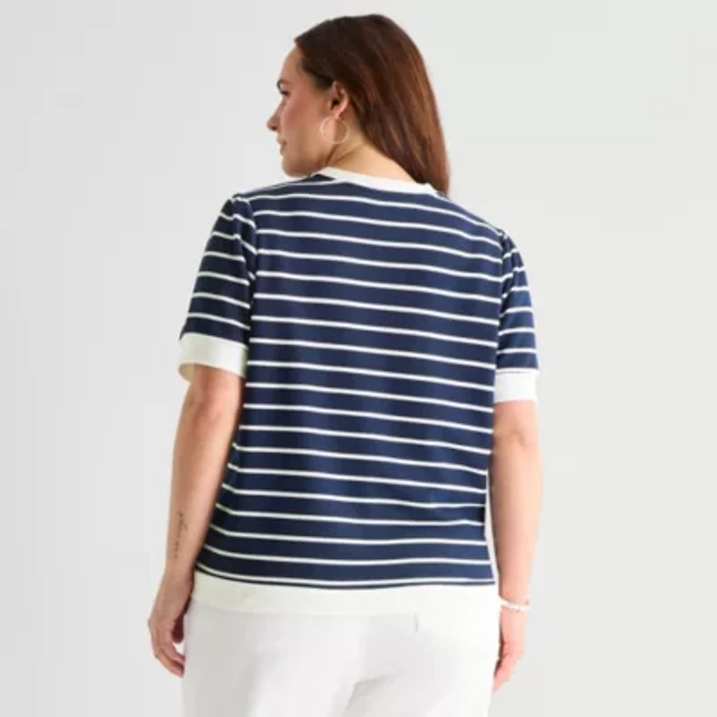 St. John's Bay Womens Plus Crew Neck Short Sleeve Blouse