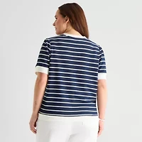 St. John's Bay Womens Plus Crew Neck Short Sleeve Blouse