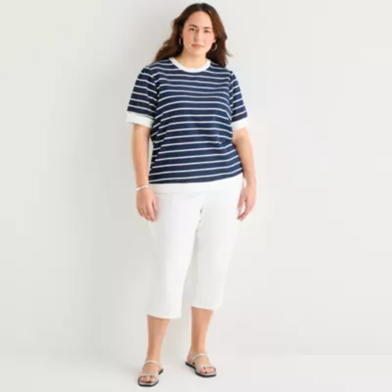 St. John's Bay Womens Plus Crew Neck Short Sleeve Blouse