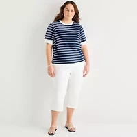 St. John's Bay Womens Plus Crew Neck Short Sleeve Blouse