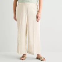 Liz Claiborne Linen Womens Plus Wide Leg Mid Rise Pull-On Pant