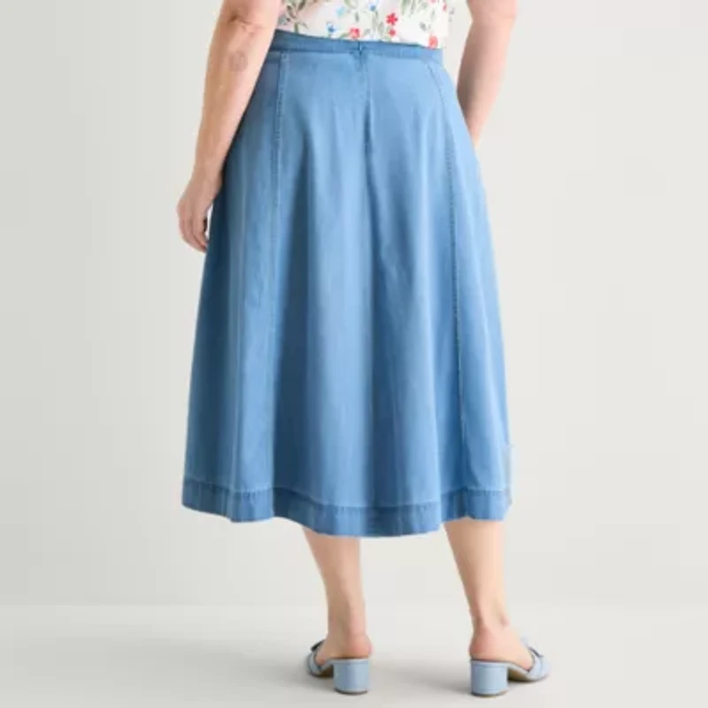 Liz Claiborne Womens Plus Mid Rise Midi Full Skirt