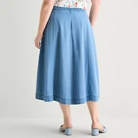 Liz Claiborne Womens Plus Mid Rise Midi Full Skirt