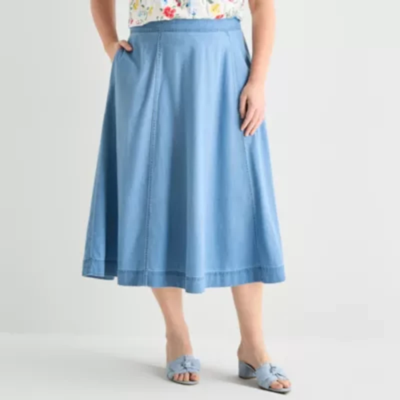 Liz Claiborne Womens Plus Mid Rise Midi Full Skirt