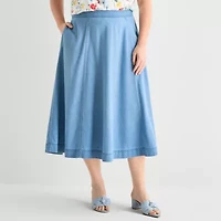 Liz Claiborne Womens Plus Mid Rise Midi Full Skirt