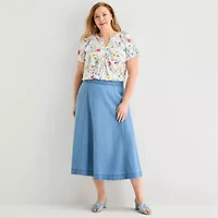 Liz Claiborne Womens Plus Mid Rise Midi Full Skirt