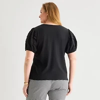 Liz Claiborne Womens Plus Round Neck Short Sleeve Blouse