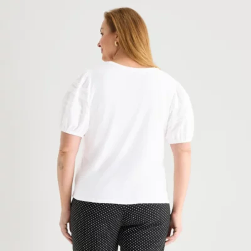 Liz Claiborne Womens Plus Round Neck Short Sleeve Blouse
