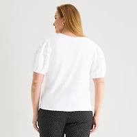 Liz Claiborne Womens Plus Round Neck Short Sleeve Blouse