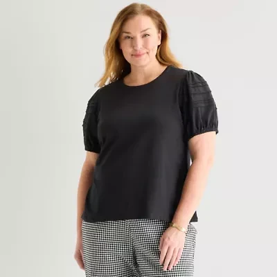 Liz Claiborne Womens Plus Round Neck Short Sleeve Blouse