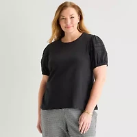Liz Claiborne Womens Plus Round Neck Short Sleeve Blouse
