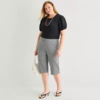Liz Claiborne Womens Plus Round Neck Short Sleeve Blouse