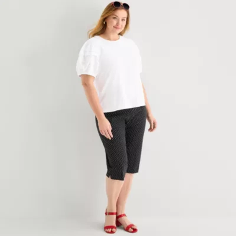 Liz Claiborne Womens Plus Round Neck Short Sleeve Blouse