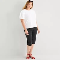 Liz Claiborne Womens Plus Round Neck Short Sleeve Blouse