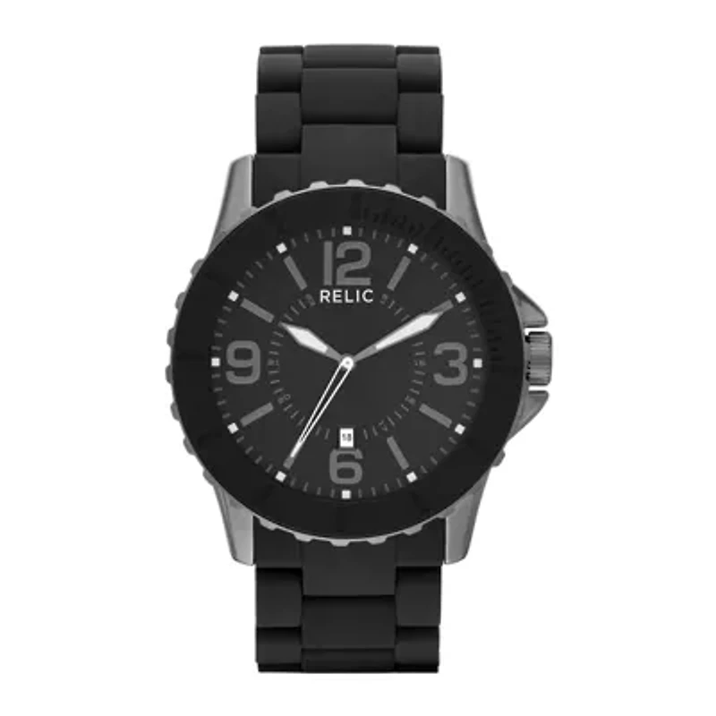 Relic® Mens Black Silicone Wrapped Stainless Steel Watch ZR12092
