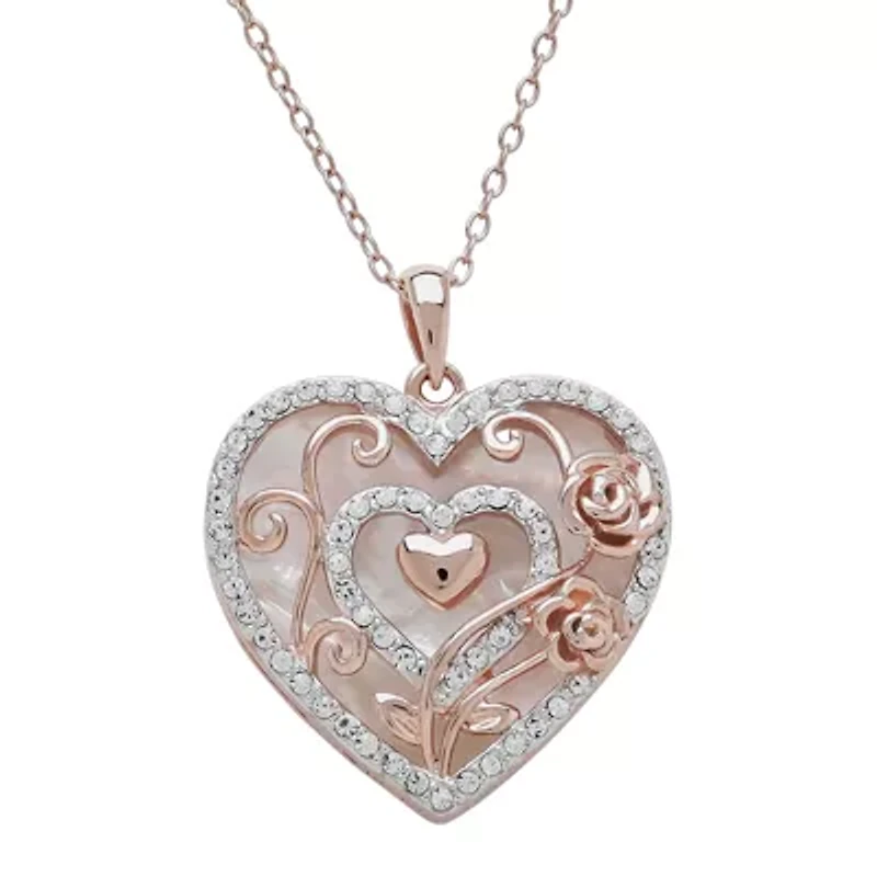 Mother’s Love Crystal-Accent 14K Rose Gold Over Silver Heart Pendant Necklace