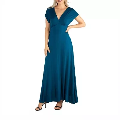 24/7 Comfort Apparel Short Sleeve V Neck Maxi Dress