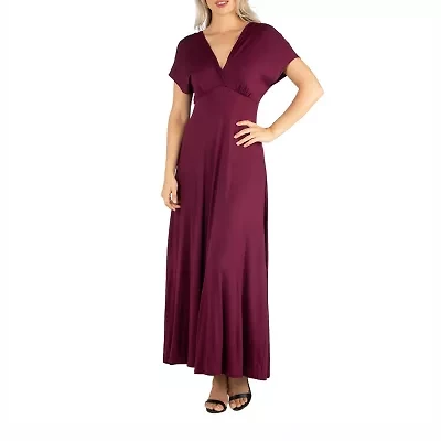 24/7 Comfort Apparel Short Sleeve V Neck Maxi Dress