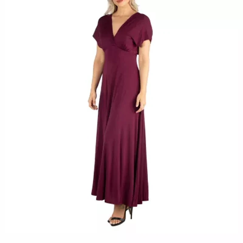 24/7 Comfort Apparel Short Sleeve V Neck Maxi Dress