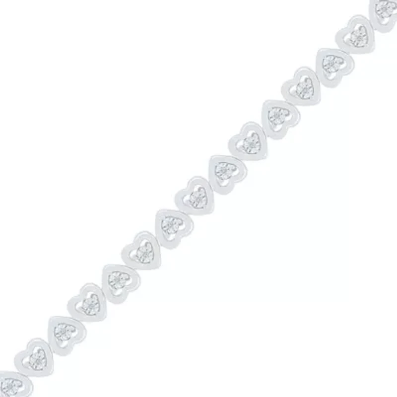 Womens 1/10 CT. T.W. Natural White Diamond Sterling Silver Heart 7.5 Inch Tennis Bracelet