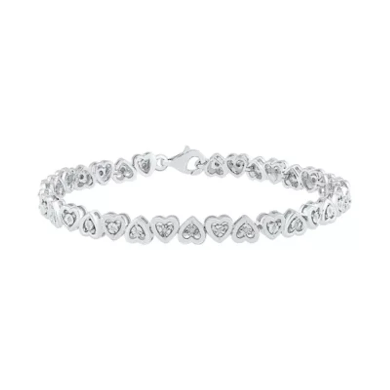 Womens 1/10 CT. T.W. Natural White Diamond Sterling Silver Heart 7.5 Inch Tennis Bracelet