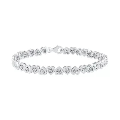 Womens 1/10 CT. T.W. Natural White Diamond Sterling Silver Heart 7.5 Inch Tennis Bracelet