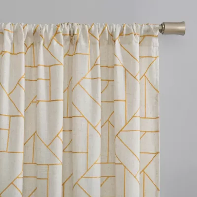 Archaeo Jigsaw Embroidery Linen Blend Rod Pocket Sheer Single Curtain Panel