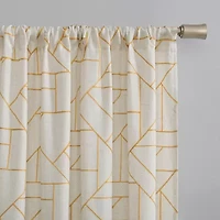 Archaeo Jigsaw Embroidery Linen Blend Rod Pocket Sheer Single Curtain Panel