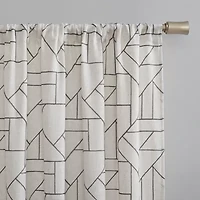 Archaeo Jigsaw Embroidery Linen Blend Rod Pocket Sheer Single Curtain Panel