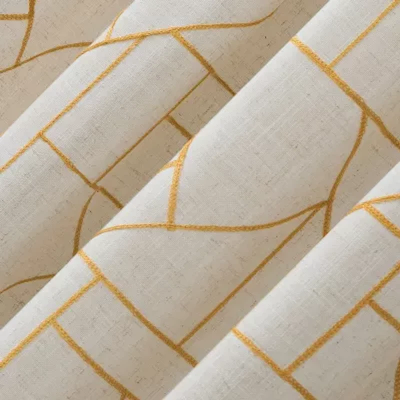 Archaeo Jigsaw Embroidery Linen Blend Rod Pocket Sheer Single Curtain Panel