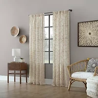 Archaeo Jigsaw Embroidery Linen Blend Rod Pocket Sheer Single Curtain Panel