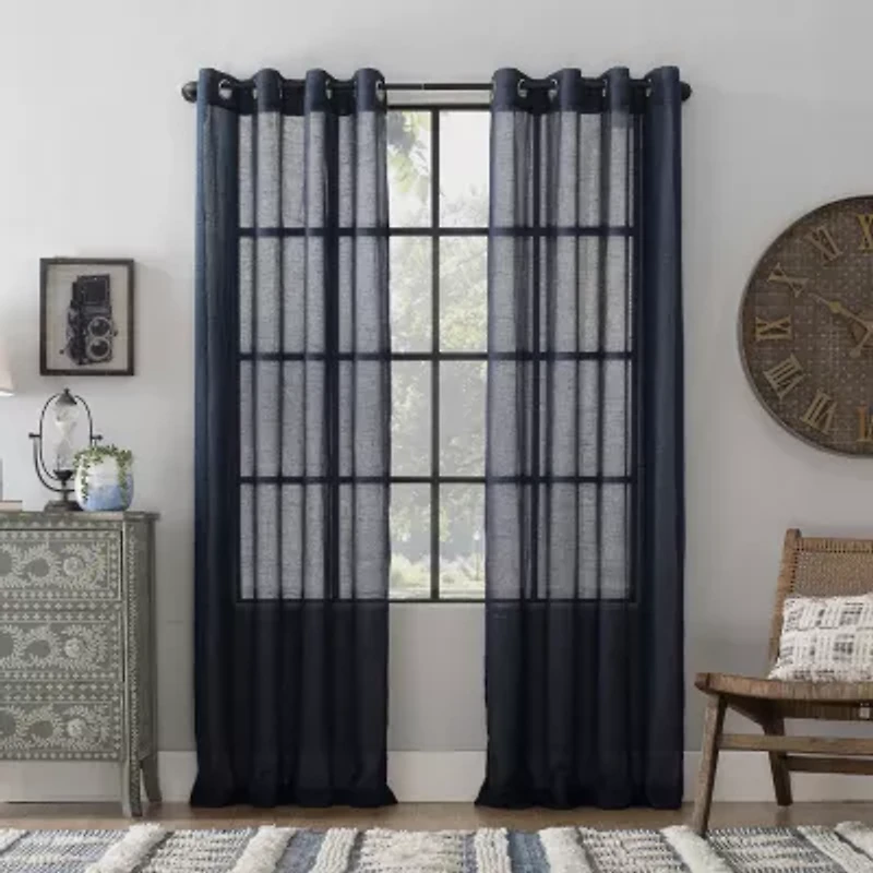 Archaeo Akari Slub Textured Linen Blend Grommet Top Sheer Single Curtain Panel