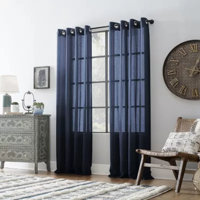 Archaeo Akari Slub Textured Linen Blend Grommet Top Sheer Single Curtain Panel