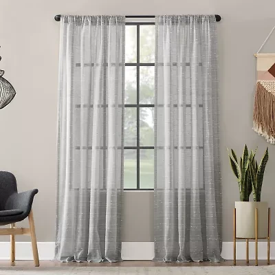 Clean Window Textured Slub Stripe Rod Pocket Sheer Single Curtain Panel