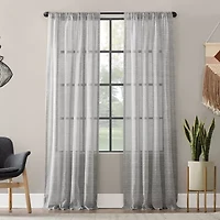 Clean Window Textured Slub Stripe Rod Pocket Sheer Single Curtain Panel