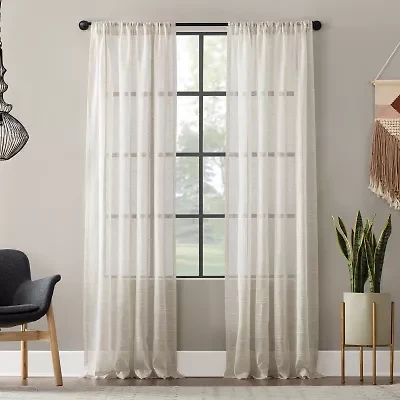 Clean Window Textured Slub Stripe Rod Pocket Sheer Single Curtain Panel