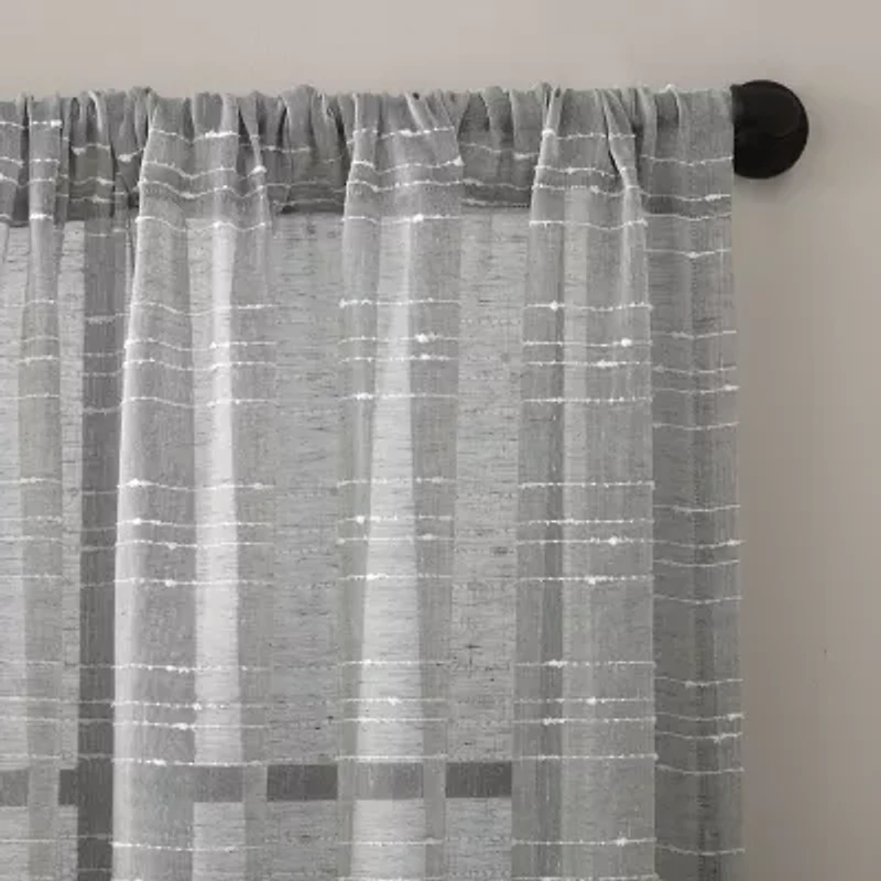 Clean Window Textured Slub Stripe Rod Pocket Sheer Single Curtain Panel