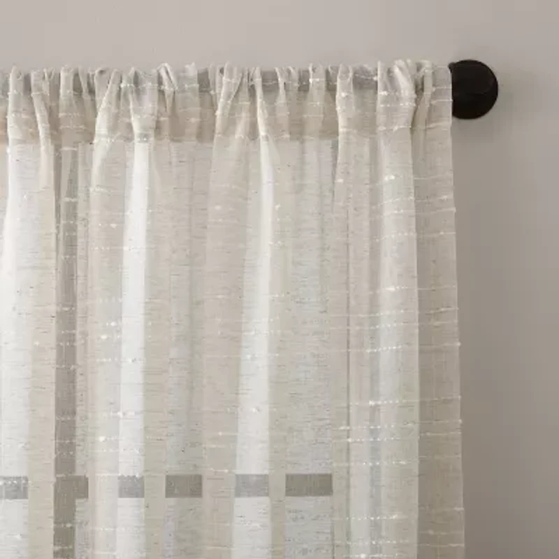 Clean Window Textured Slub Stripe Rod Pocket Sheer Single Curtain Panel