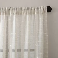 Clean Window Textured Slub Stripe Rod Pocket Sheer Single Curtain Panel