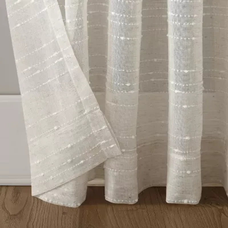 Clean Window Textured Slub Stripe Rod Pocket Sheer Single Curtain Panel