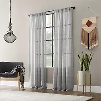 Clean Window Textured Slub Stripe Rod Pocket Sheer Single Curtain Panel